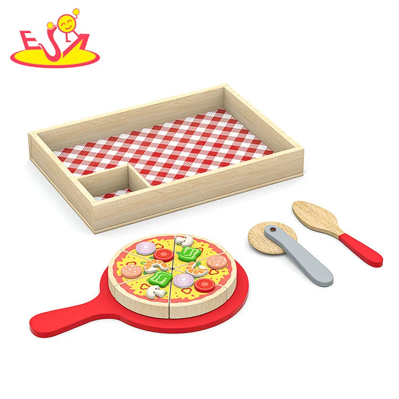 Hölzernes Nahrungsmittelspielzeugausschnittpizzaspielzeug der Großhandelsqualität für Kleinkind W10B155